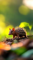 Obraz premium A close-up shot of a unique, spiky animal in a lush, green environment, capturing its detailed features and vibrant colors.