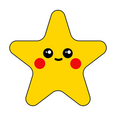 Charming Yellow Star Emoji with Adorable Smile and Red Cheeks on White Background.