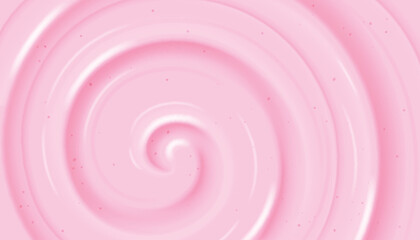 Strawberry yogurt top view. Pink milk ripple wave. 3d liquid creamy swirl. Abstract fruit sauce spiral whirlpool surface. Cosmetic soap product. Dairy pudding dessert vortex flow. Whipped gel vector