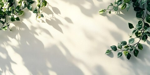 Minimalistic gray shadow of the leaves on a white wall light background. neutral nature concept background with blurred foliage shadow on a white wall with space for text