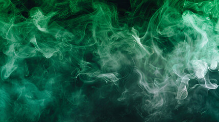 Obraz premium Abstract Green Smoke and Mist on Dark Background with Ethereal Swirling Pattern,s, Perfect for Mysterious and Atmospheric Design,Green steam on a black background