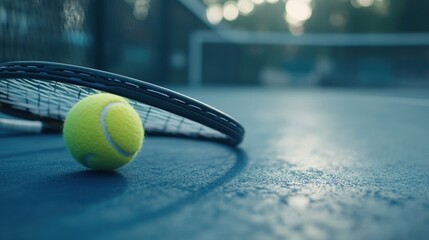 Tennis Ball and Racquet on Court