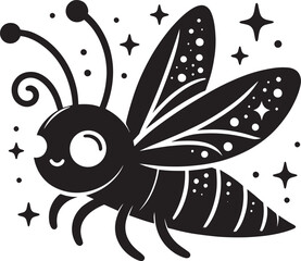 Beautiful firefly insect silhouette illustration isolated on a white background