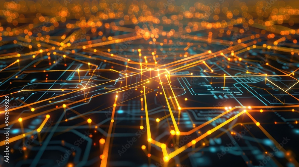 Poster Digital network connections glowing in a geometric pattern