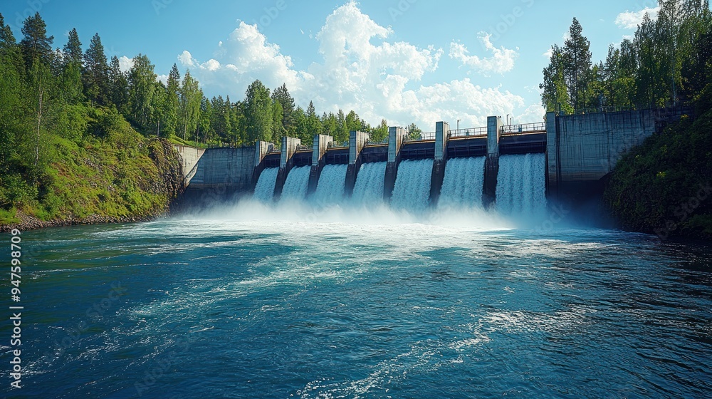 Wall mural Hydroelectric Dam with Flowing Water