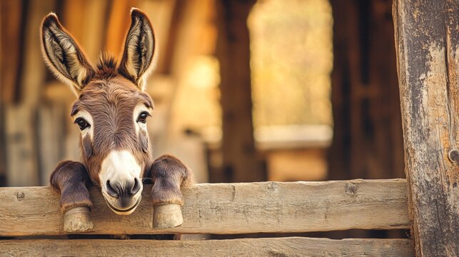 Cheerful and Amusing Donkey Farm Scene for Animal Husbandry Concept