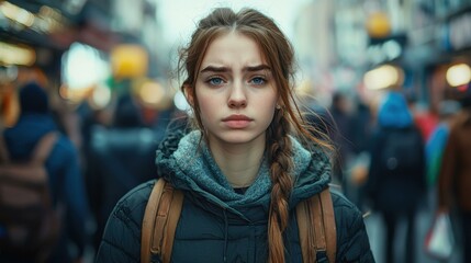 Fototapeta premium Lost in the City, a Single Figure of Sadness