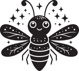 Beautiful firefly insect silhouette illustration isolated on a white background