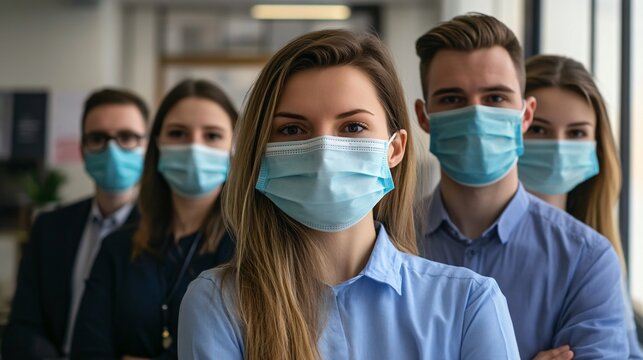 Professional Coworkers in Office Wearing Protective Masks