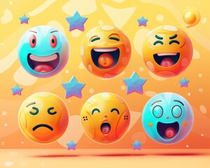 Obraz premium Lively and funny emoji reactions, ideal for social media, designed in high-resolution vector illustration.