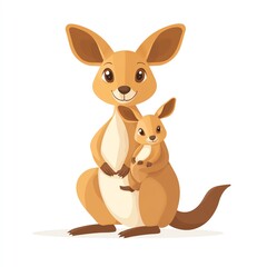 Cute cartoon kangaroo mother holding her joey.