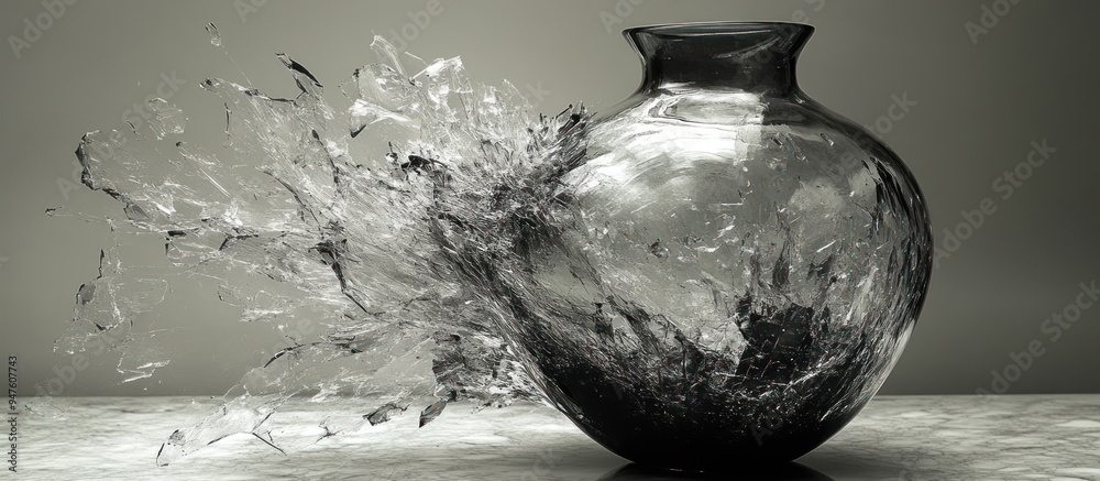 Wall mural shattered glass vase: a glassy explosion of creativity