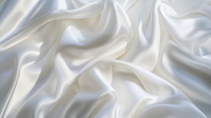 Obraz premium Closeup of rippled white satin fabric texture background. Luxurious background design 