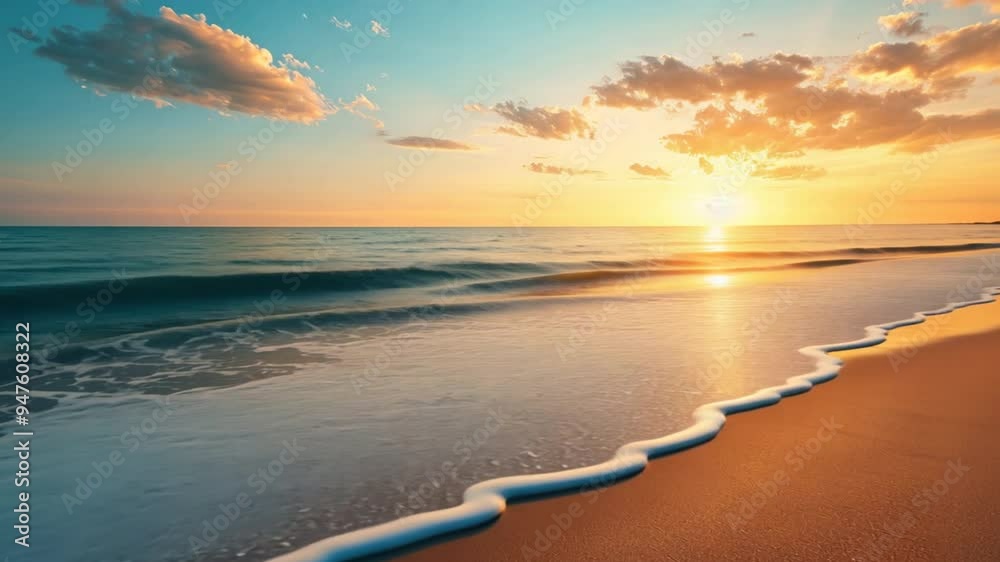 Poster the ocean is calm and the sun is setting, creating a beautiful
