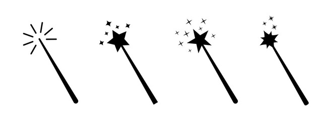 Magic wand with a stars. Set of magic wand icons. Magic  stick for apps and web sites. Vector illustration.