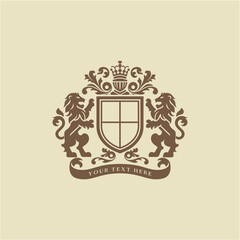 heraldic lion logo shield coat of arms family crest logo	
