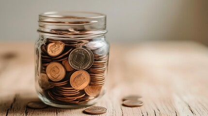 Saving Money: Close-up of Coins in a Glass Jar