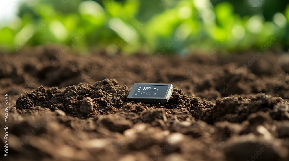 Poster smart sensors placed in soil to measure moisture levels and send data to a central system enabling e