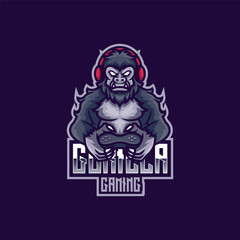 Vector Logo Illustration Gorilla E- Sport and Sport Style.