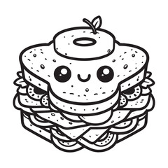 cute breakfast sandwich vector art outline illustration