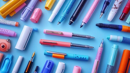 Plastic-free office supplies featuring refillable pens and recycled paper