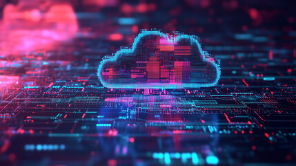 Fototapeta na wymiar Futurystyczna technologia związana z przetwarzaniem danych w chmurze, gdzie ogromne ilości informacji są przesyłane przez internet. 