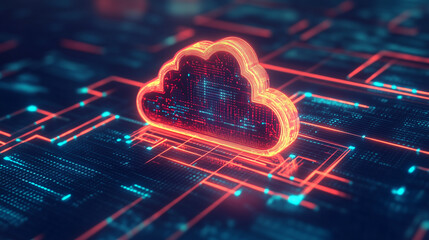 Fototapeta na wymiar Futurystyczna technologia związana z przetwarzaniem danych w chmurze, gdzie ogromne ilości informacji są przesyłane przez internet. 