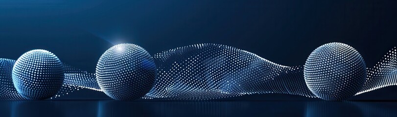 Glowing White Dotted Spheres with a Wavy Connecting Line