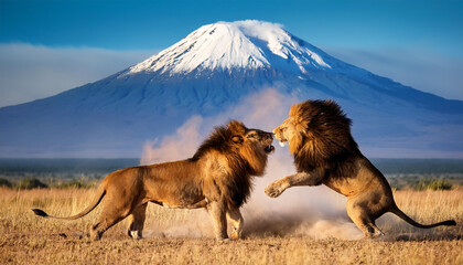 オスライオンの激しい縄張り争い～サバンナの日常の光景