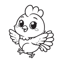 cute chicken dancing vector art outline illustration
