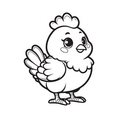 cute chicken vector art outline illustration