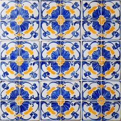 Vibrant and colorful Spanish or Portuguese Azulejo ceramic tile pattern