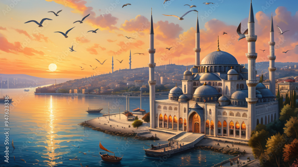 Wall mural mosque at sunset