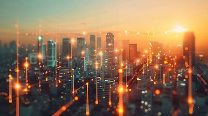 Fototapeta premium Cityscape with Network Connections