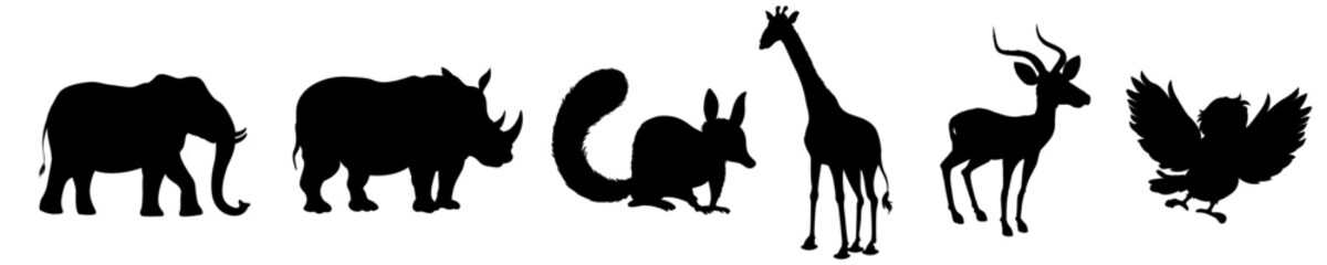 Jungle animals,Silhouettes of animals of the african jungle,Beasts of jungle,Diverse animals set,Animals vector,African animals collection 