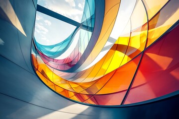 Abstract architectural structure with flowing curves and vibrant color