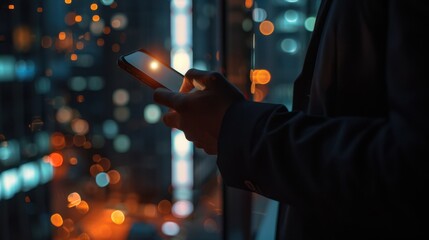 The smartphone in hand at night