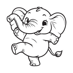 cute elephant dancing vector art outline illustration