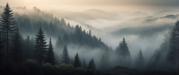 Misty Mountain Forest at Sunrise