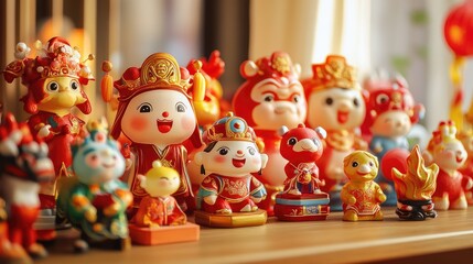 Fototapeta premium Chinese New Year Figurines in Red and Gold