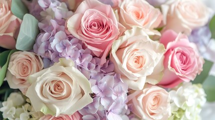 Obraz premium Elegant Pastel Bouquet of Roses and Hydrangeas for Anniversary