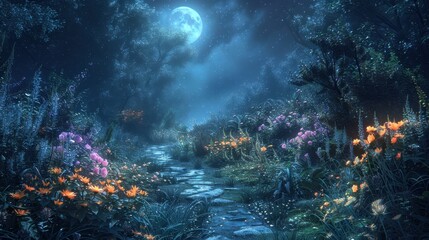 Enchanting Moonlight Path Through a Mystical Forest