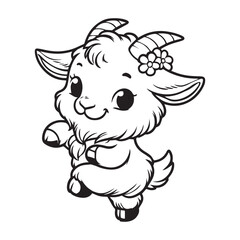 cute goat dancing vector art outline illustration