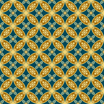 Pinang Kawung Batik Pattern, Indonesian Javanese Batik with seamless floral pattern, Vector Background.
