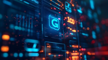 Fototapeta premium Futuristic 6G Network Icons Overlaying a High Tech Digital Interface