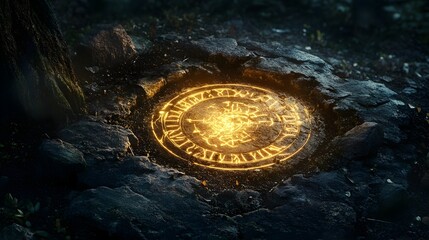 Glowing Ancient Time Machine Embedded in the Ground Powering Up