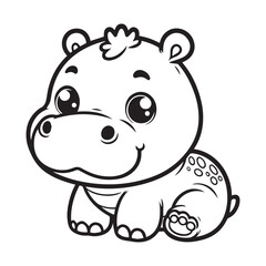 cute hippopotamus vector art outline illustration