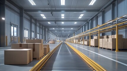 Obraz premium High Tech Automated Warehouse with Robotic Arms and Conveyor Belts Efficiently Moving Packages