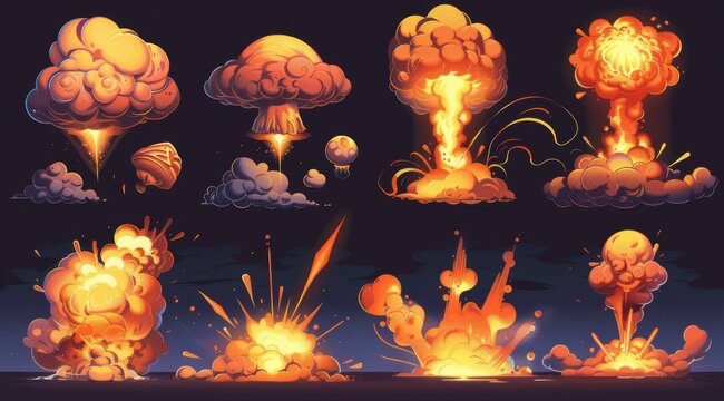 A Collection of Cartoon Explosions and Fire Effects