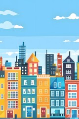 Colorful Cityscape Illustration with Buildings and Sky